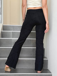 caraucci women's black textured bamboo boot cut pants #color_black