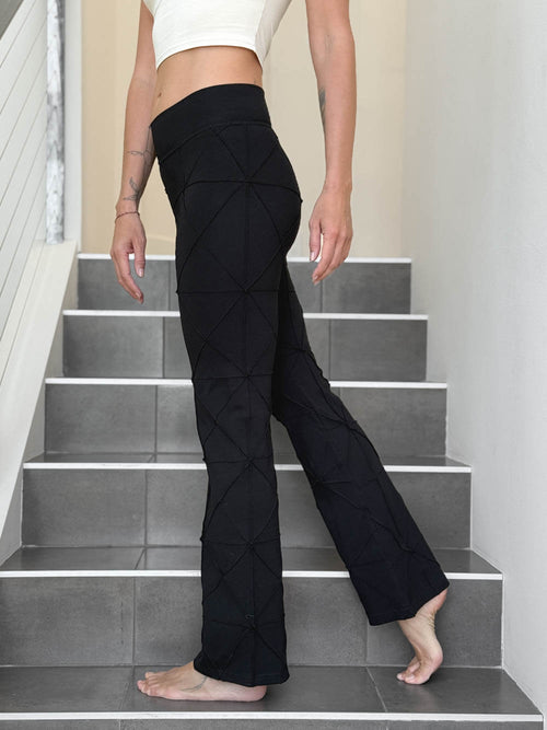 caraucci women's black textured bamboo boot cut pants #color_black
