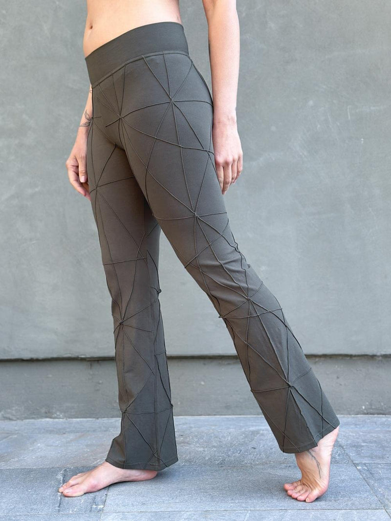 caraucci women's forest green textured bamboo boot cut pants #color_forest