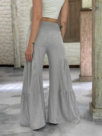 caraucci bella pants tiered wide leg soft taupe cotton jersey pants with adjustable waist tie #color_sahara