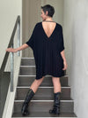 caraucci oversized black v neck empire waist tunic or mini dress #color_black