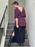 caraucci oversized purple v neck empire waist tunic or mini dress #color_jam