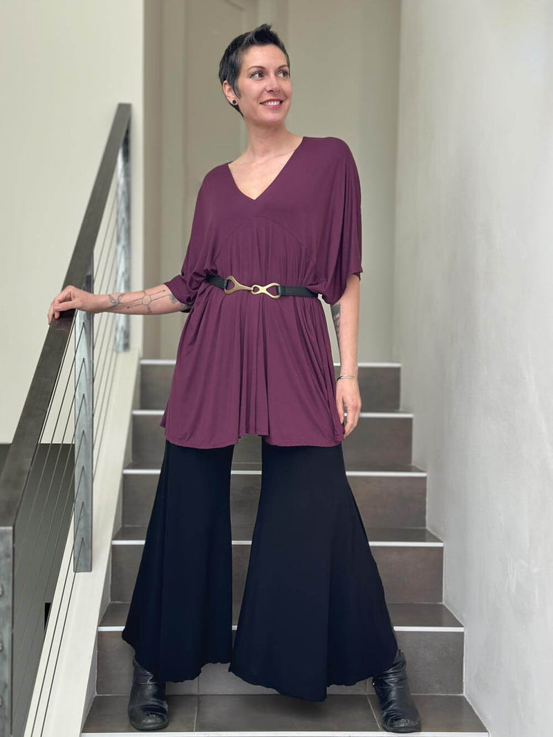 caraucci oversized purple v neck empire waist tunic or mini dress #color_jam