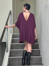 caraucci oversized purple v neck empire waist tunic or mini dress #color_jam