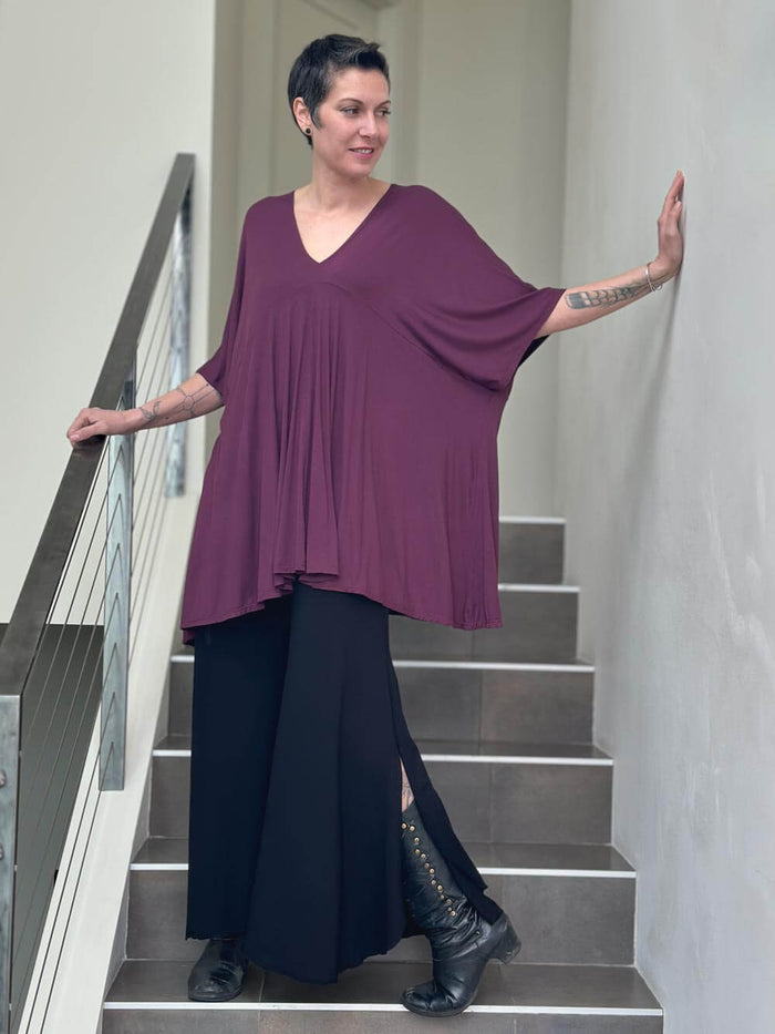 caraucci oversized purple v neck empire waist tunic or mini dress #color_jam