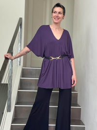 caraucci oversized purple v neck empire waist tunic or mini dress #color_plum