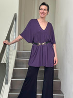 caraucci oversized purple v neck empire waist tunic or mini dress #color_plum