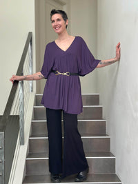 caraucci oversized purple v neck empire waist tunic or mini dress #color_plum