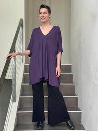 caraucci oversized purple v neck empire waist tunic or mini dress #color_plum