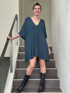 caraucci oversized teal blue v neck empire waist tunic or mini dress #color_teal