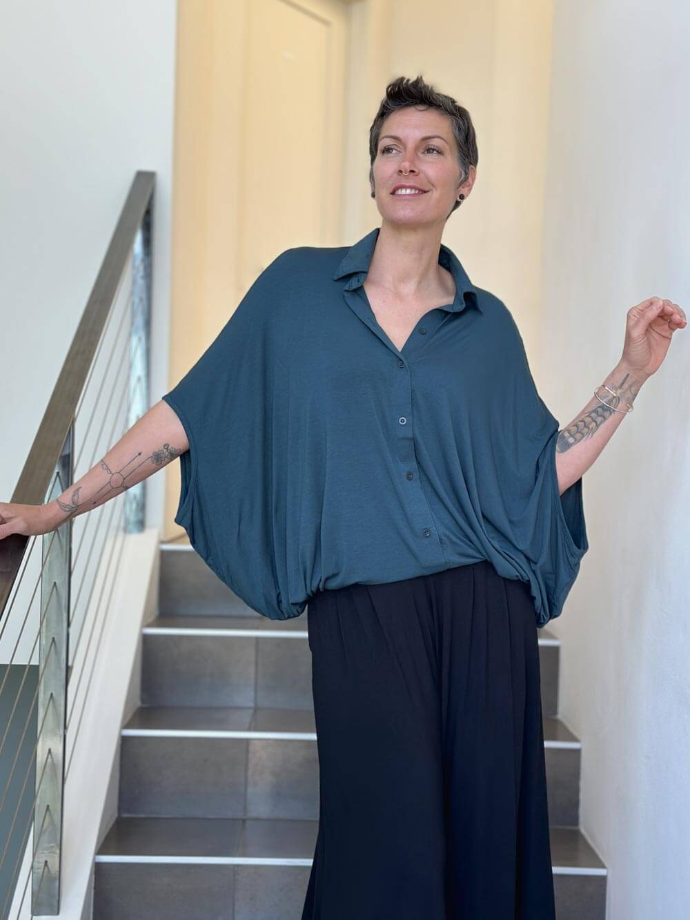 Button Blouse | Women's Lightweight Button-Down Loose Top | CARAUCCI