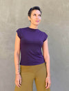 caraucci women's plant-based rayon jersey sleek fit purple high neck cap sleeve top #color_plum