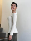 caraucci cream long sleeve cold shoulder top with thumbholes #color_cream