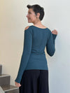 caraucci teal blue long sleeve cold shoulder top with thumbholes #color_teal