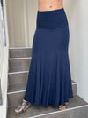 women's plant based rayon jersey stretchy navy blue hourglass convertible maxi skirt and dress #color_navy