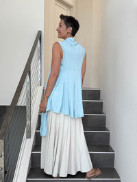 caraucci lightweight rayon jersey convertible light blue wrap vest can be worn multiple ways #color_canal-blue