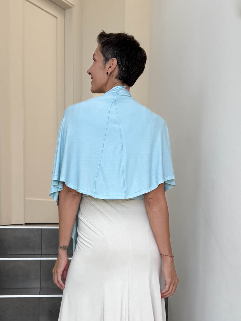 caraucci lightweight rayon jersey convertible light blue wrap vest can be worn multiple ways #color_canal-blue