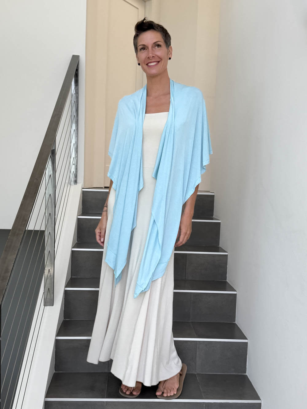 caraucci lightweight rayon jersey convertible light blue wrap vest can be worn multiple ways #color_canal-blue