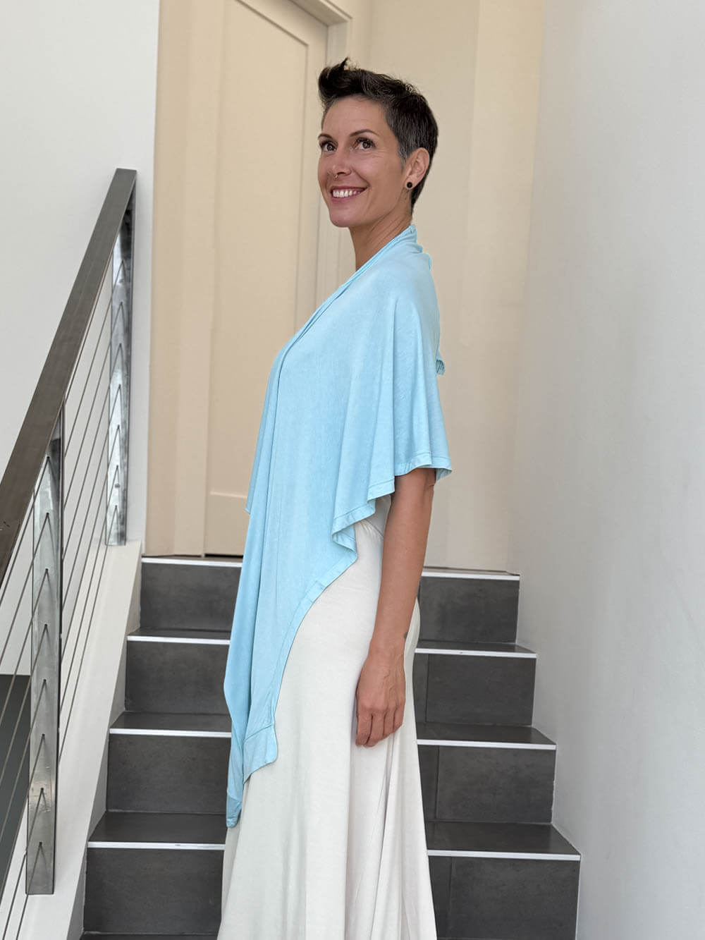 caraucci lightweight rayon jersey convertible light blue wrap vest can be worn multiple ways #color_canal-blue
