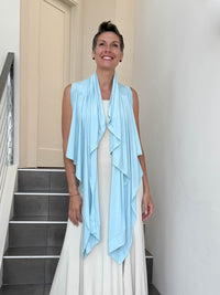 caraucci lightweight rayon jersey convertible light blue wrap vest can be worn multiple ways #color_canal-blue