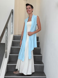 caraucci lightweight rayon jersey convertible light blue wrap vest can be worn multiple ways #color_canal-blue