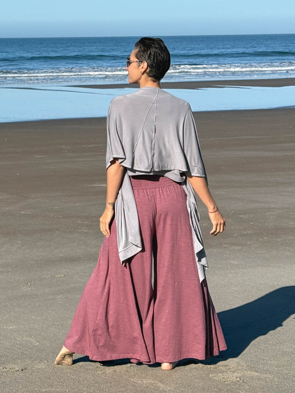 caraucci lightweight rayon jersey convertible gray wrap vest can be worn multiple ways #color_stone