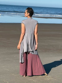 caraucci lightweight rayon jersey convertible gray wrap vest can be worn multiple ways #color_stone