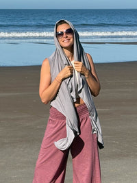 caraucci lightweight rayon jersey convertible gray wrap vest can be worn multiple ways #color_stone