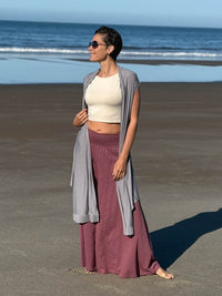 caraucci lightweight rayon jersey convertible gray wrap vest can be worn multiple ways #color_stone