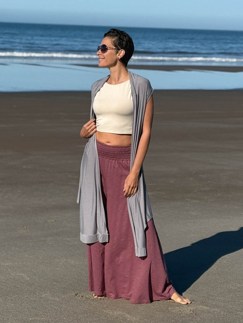 caraucci lightweight rayon jersey convertible gray wrap vest can be worn multiple ways #color_stone