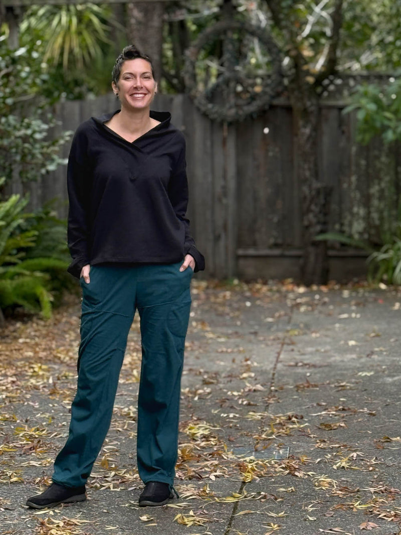 caraucci teal blue cotton jersey cargo pants with five pockets #color_atlantic
