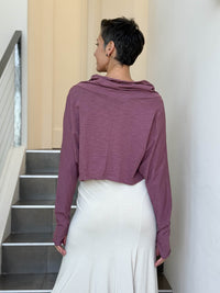 caraucci dusty rose cotton long dolman sleeve cowl neck cropped top #color_mangosteen