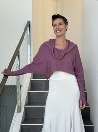 caraucci dusty rose cotton long dolman sleeve cowl neck cropped top #color_mangosteen