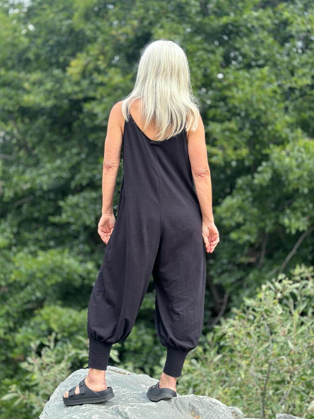  caraucci black cotton one-piece jogger leg jumper #color_black