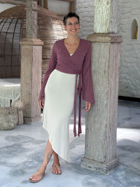 caraucci cotton jersey soft mauve long sleeve wrap ballet shrug #color_mangosteen