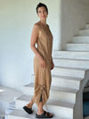 caraucci camel colored cotton one-piece wide leg jumper with adjustable ruching #color_camel
