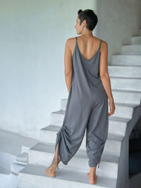 caraucci grey cotton one-piece wide leg jumper with adjustable ruching #color_carbon