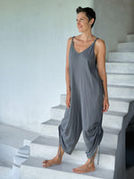 caraucci grey cotton one-piece wide leg jumper with adjustable ruching #color_carbon