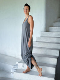 caraucci grey cotton one-piece wide leg jumper with adjustable ruching #color_carbon