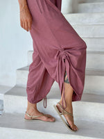 caraucci dusty rose cotton one-piece wide leg jumper with adjustable ruching #color_mangosteen