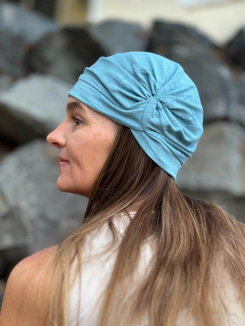 caraucci aqua blue cotton turban hat #color_aqua