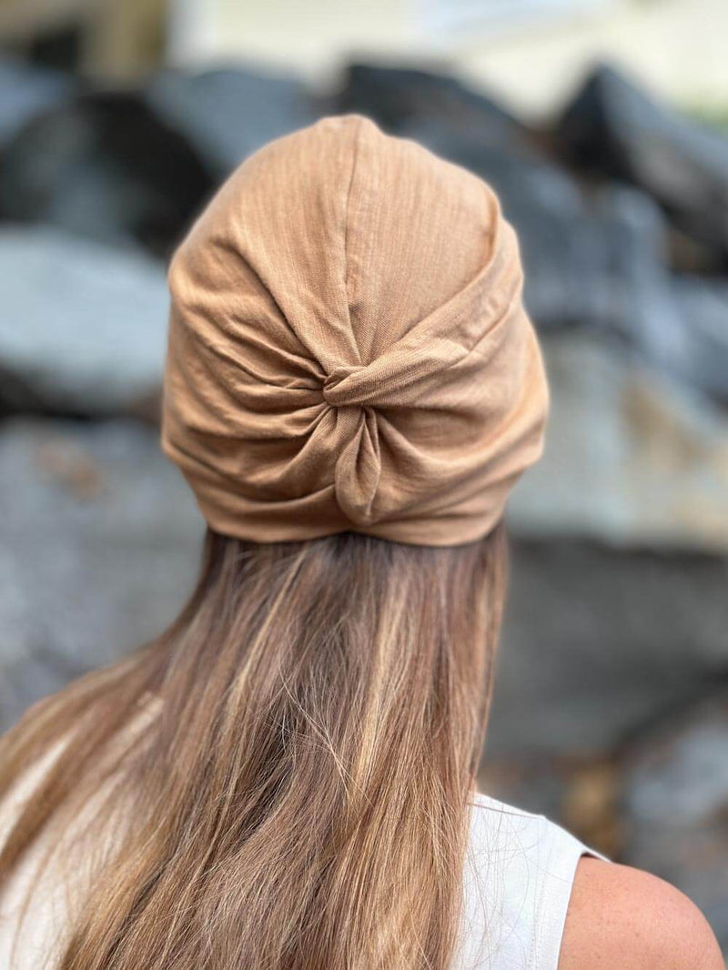 caraucci camel cotton turban hat #color_camel