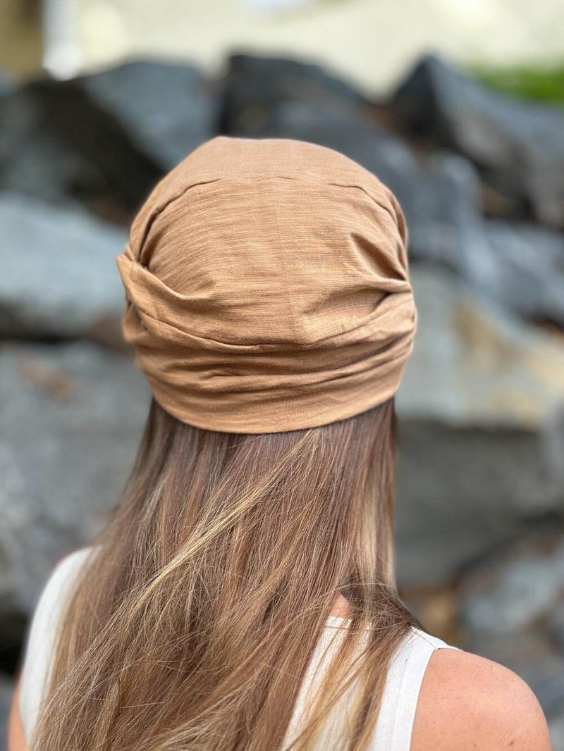 caraucci camel cotton turban hat #color_camel