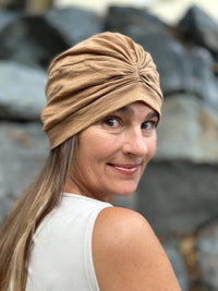 caraucci camel cotton turban hat #color_camel