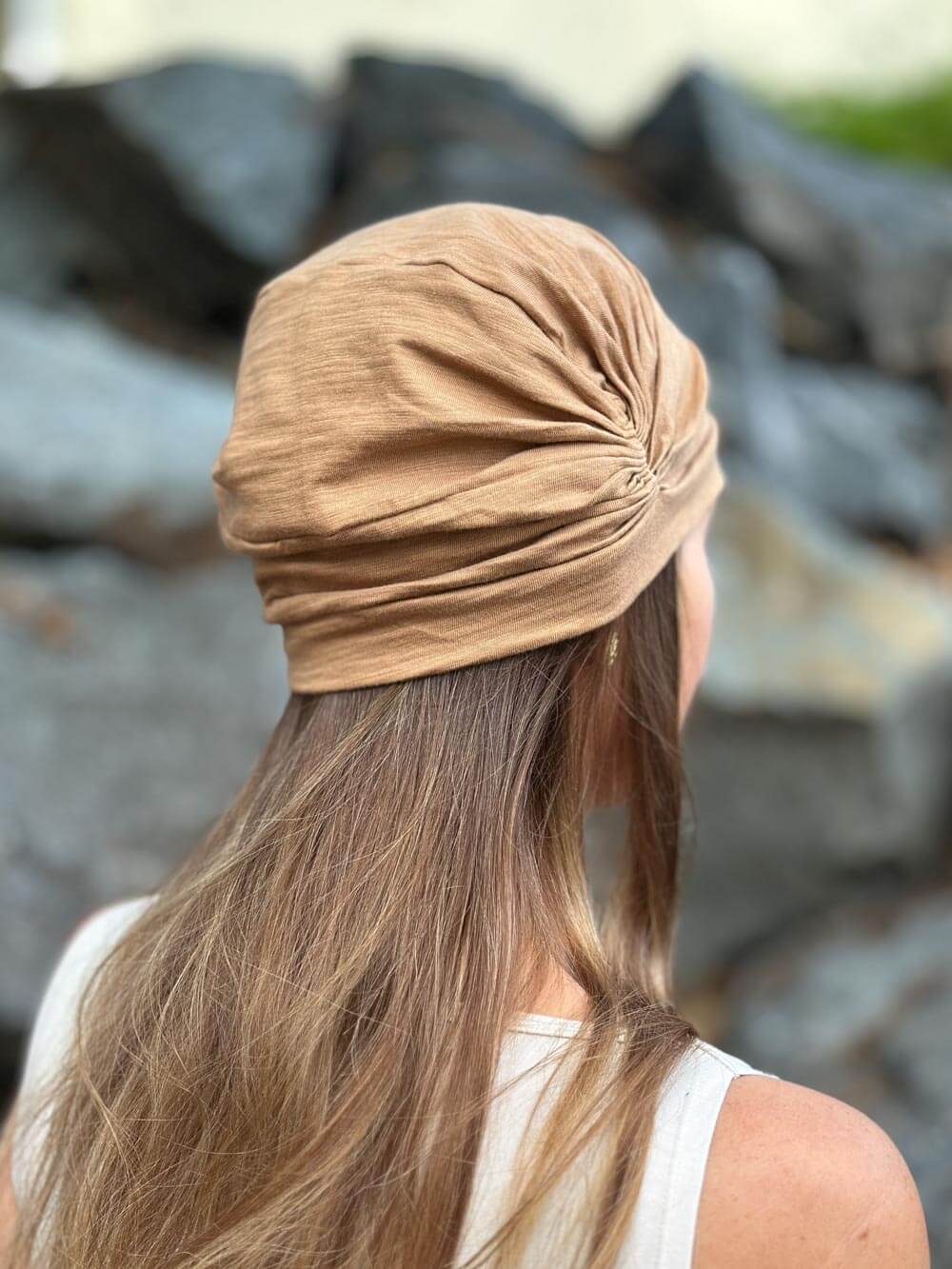 caraucci camel cotton turban hat #color_camel