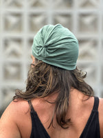 caraucci sage green cotton turban hat #color_matcha
