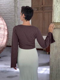 caraucci cotton jersey brown long sleeve wrap ballet shrug #color_cocoa