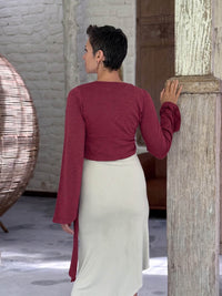 caraucci cotton jersey crimson red long sleeve wrap ballet shrug #color_crimson