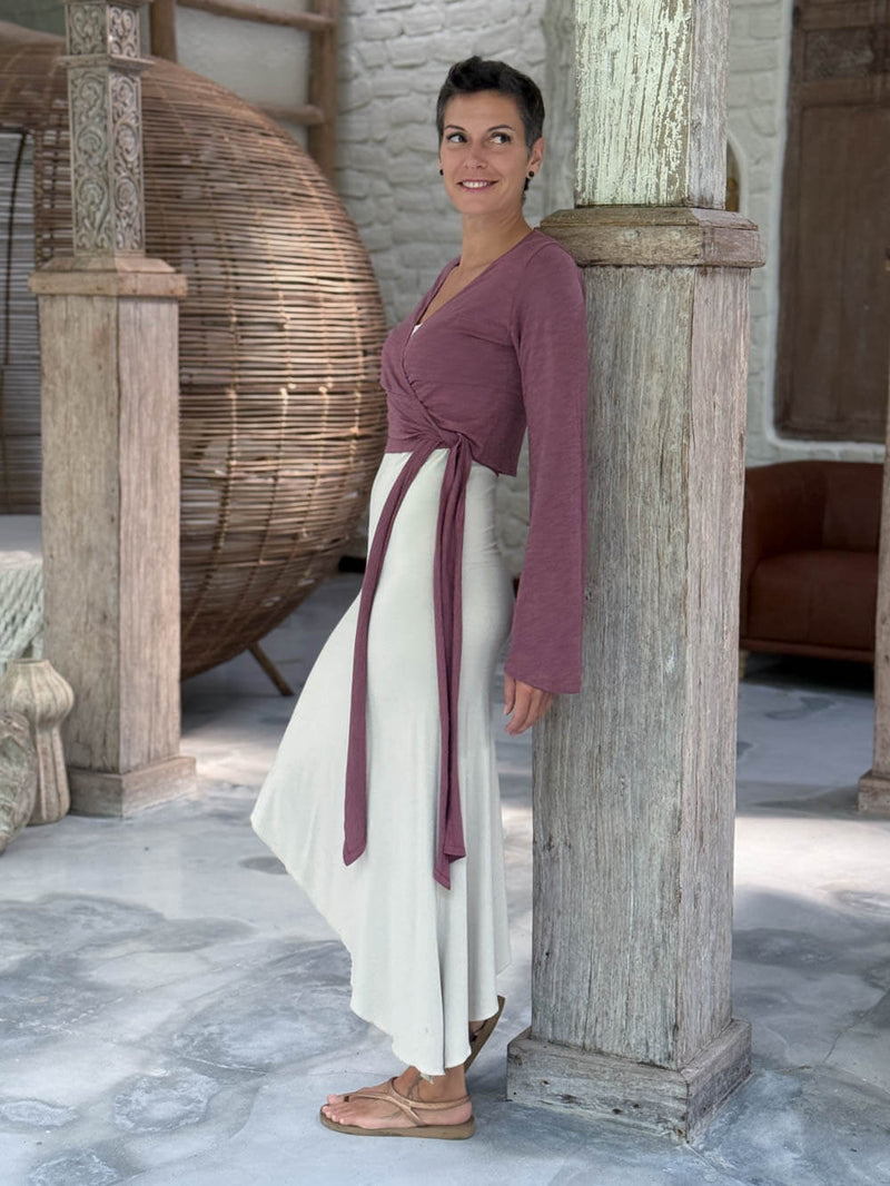 caraucci cotton jersey soft mauve long sleeve wrap ballet shrug #color_mangosteen