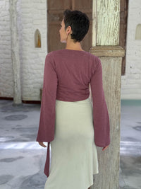 caraucci cotton jersey soft mauve long sleeve wrap ballet shrug #color_mangosteen